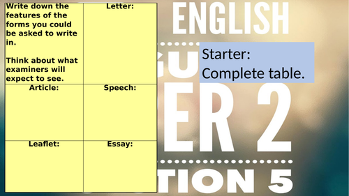 English Language Paper 2 question 5 forms | Teaching Resources