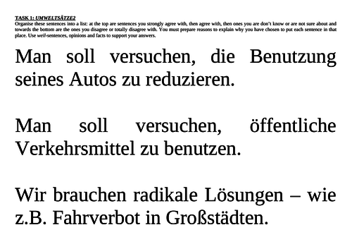 Stimulus Statements for Die Umwelt