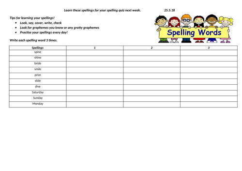 Six weeks of differentiated spelling lists