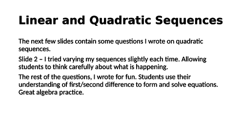 Sequences and Equations (Quadratic Linear) Problem Solving