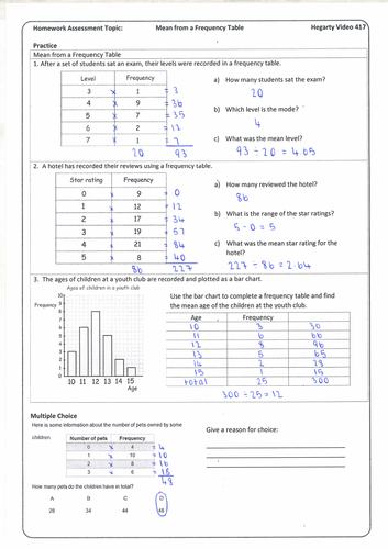 homework sheet mean