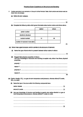 iGCSE Chemistry Structure and Bonding Revision with Questions