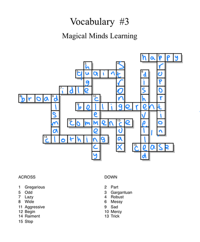 11+ Vocabulary Crossword #3 (11+ Vocab Series)