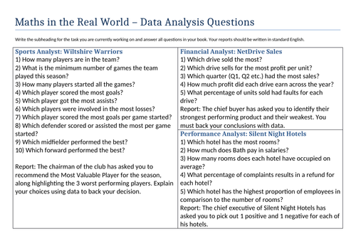 Maths / STEM Project Lesson - Data Analyst