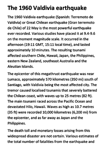 valdivia earthquake essay
