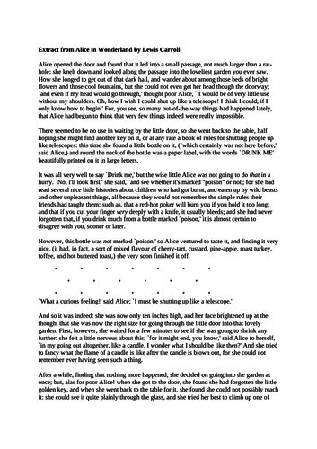 AO2 AO4 Extract from Alice in Wonderland