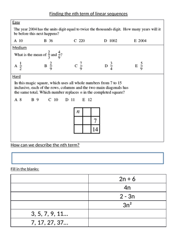 nth term of a linear sequence
