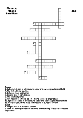 Planets, Moons and Satellites crossword