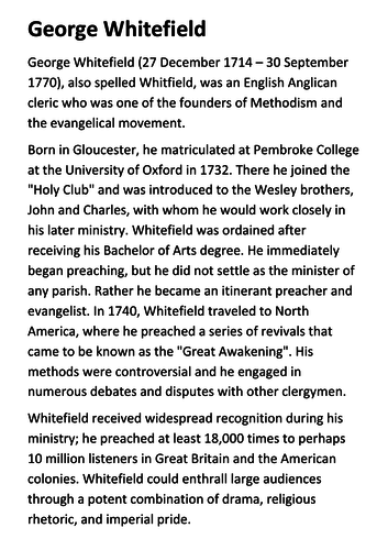 George Whitefield Handout