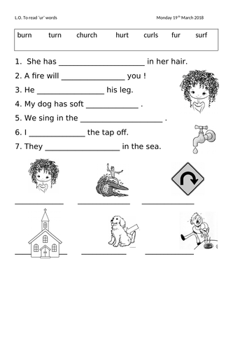 phonics ur write words and complete sentences year 1 teaching resources