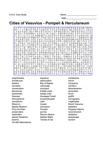 Cities of Vesuvius - Pompeii and Herculaneum Word Search