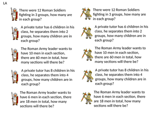 Division word problems-Roman themed.