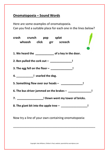 worksheets 4th grade onomatopoeia examples