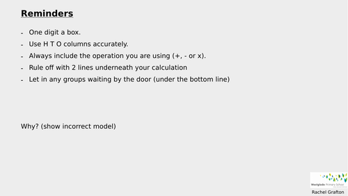 Visualisation resource for : column addition, subtraction, column multiplication, bus stop method