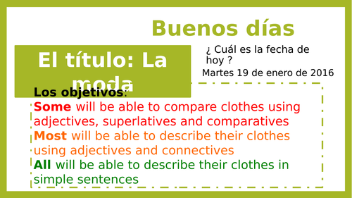 KS3 Spanish La moda Clothes using patterns and comparatives