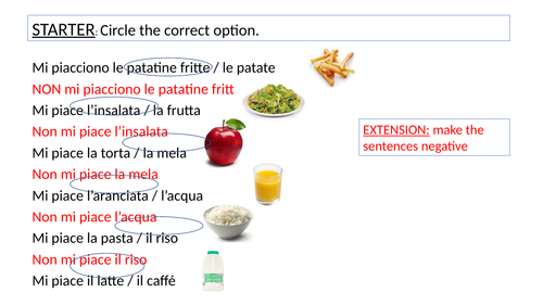 Food revision Italian KS3