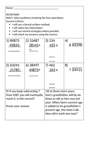 Maths Mastery four operations.