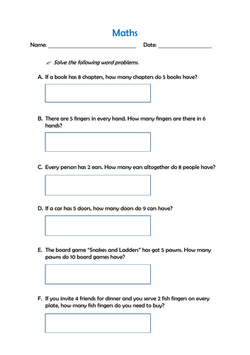 Word Problems with 2 and 5 times table