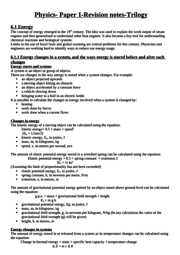 AQA Trilogy-Physics Paper 1-Revision notes