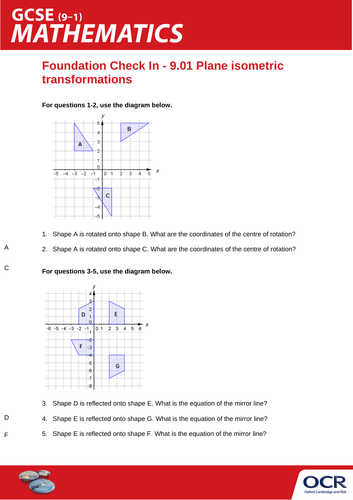 OCR Maths: Foundation GCSE - Check In Test 9.01 Plane isometric transformations