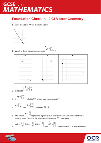 OCR Maths: Foundation GCSE - Check In Test 9.03 Plane vector geometry