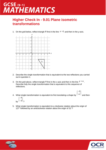 OCR Maths: Higher GCSE - Check In Test 9.01 Plane isometric transformations