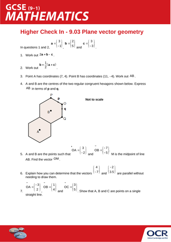 OCR Maths: Higher GCSE - Check In Test 9.03 Plane vector geometry