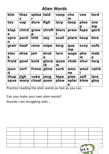 Phonics alien words practice