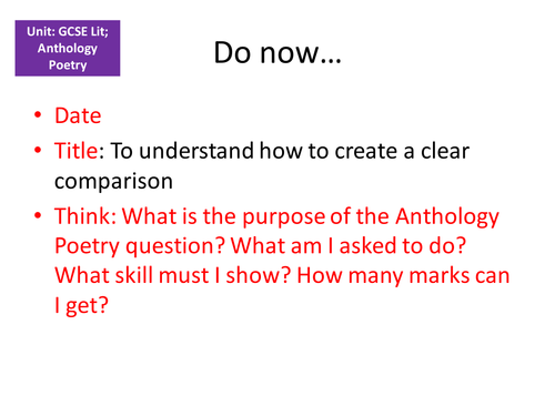 AQA Anthology Poetry - Comparing poems activity