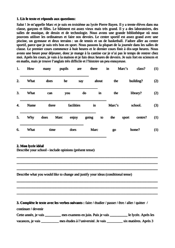 KS4 French School and conditional