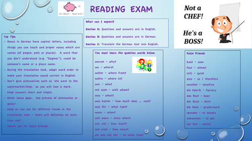 AQA GCSE German DOUBLE-SIDED reading revision mat.
