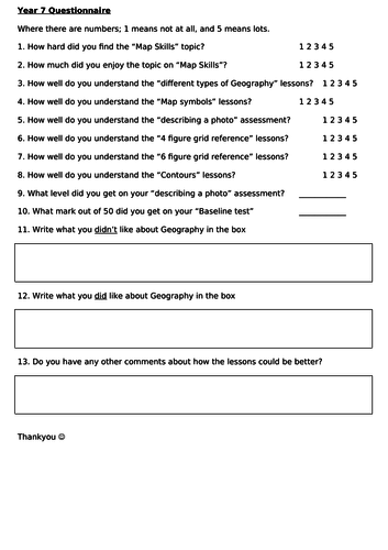 Mapskills - end of topic review sheet (student voice)