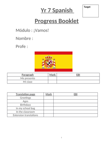 Vamos-  year 7 SPANISH skills booklet Mira 1