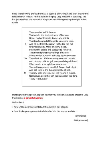 Analysis of Lady Macbeth's soliloquy: "The raven himself is hoarse..."