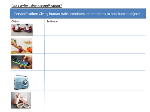 Year 3/4 personification task. | Teaching Resources