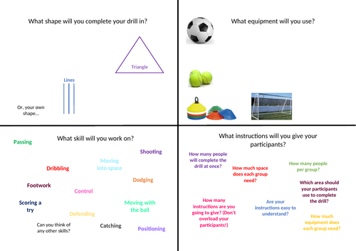 A4 Resource card to aid pupils in creating their own drills