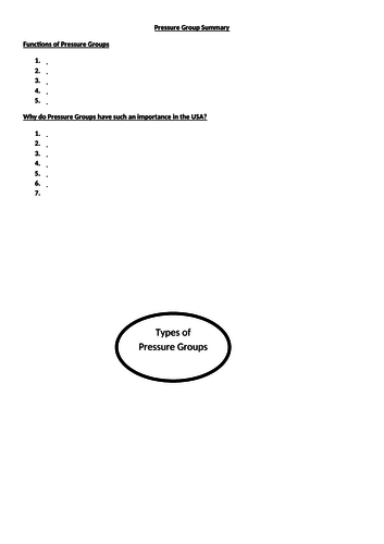 Pressure Groups summary worksheet