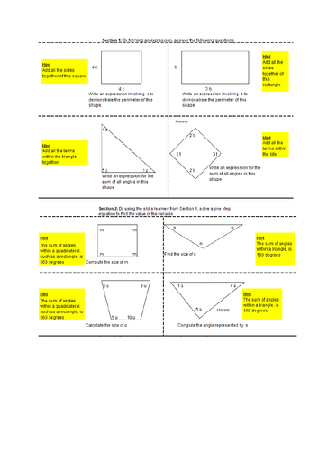 Forming equations using algebra within a shape