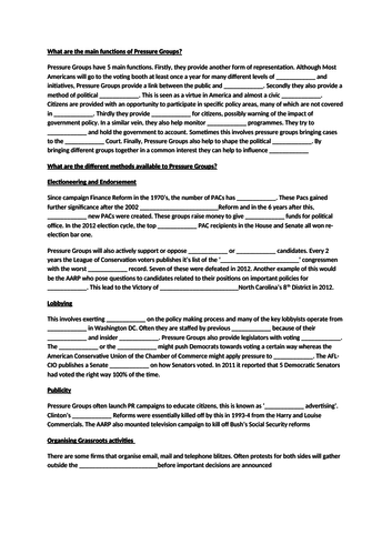 US Pressure Groups- Fill in the blanks worksheet