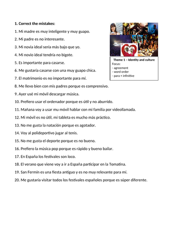 Spanish GCSE writing: common mistakes (corrige los errores)