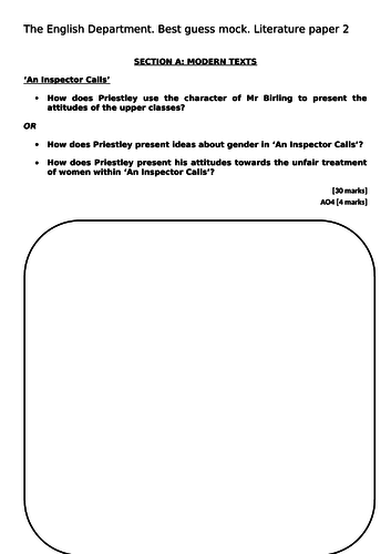 BEST GUESS AQA LITERATURE PAPER 2 MOCK