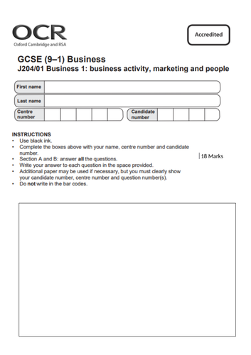 OCR GCSE Business Marketing topic test