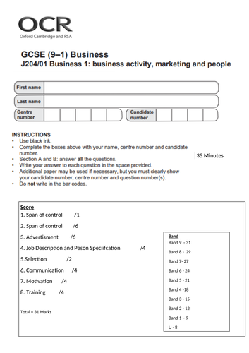 GCSE Business Recruitment topic test
