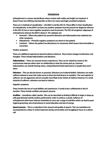 Schizophrenia Revision Guide - AQA A2 Psychology