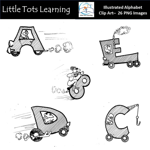 Alphabet Clip Art - Illustrated Alphabet Clip Art - Transportation