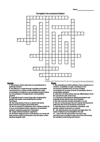 AQA Cell Biology crossword