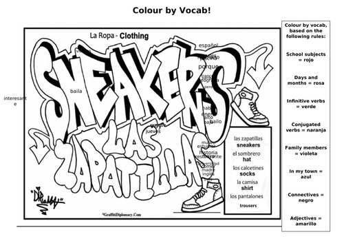 Spanish 'colour by vocab' sheet - perfect for cover