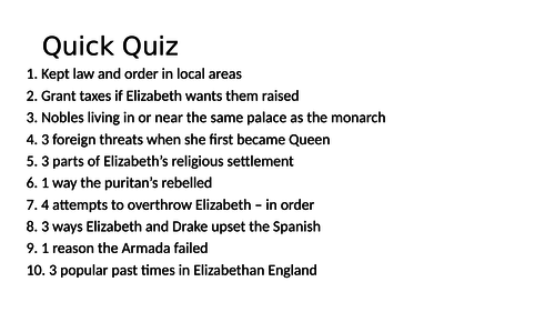 Elizabethan England Revision and timeline