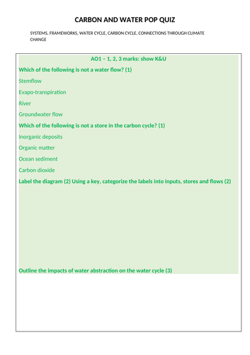 AQA A level Carbon and water prep test