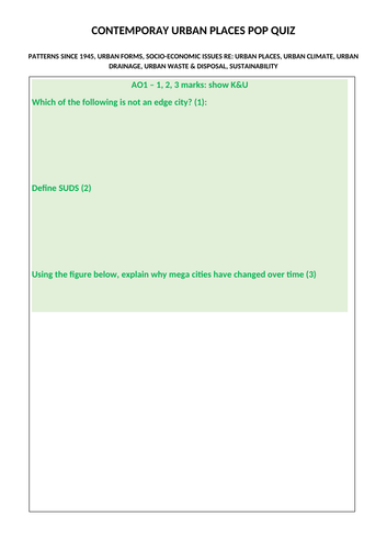 AQA A Level contemporary Urban Environments test